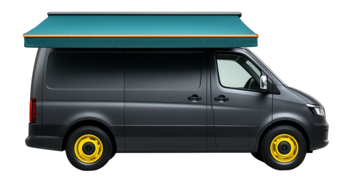 Customized van with retractable side awning for shade