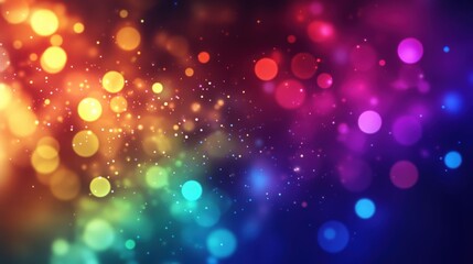 Colorful abstract background with defocused bokeh lights, shimmering glitter, and a magical festive glow