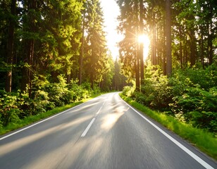 Forest road at sunset