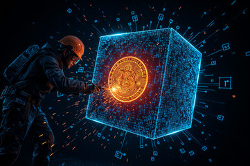Digital Currency Creation, a Conceptual Image of Bitcoin Mining
