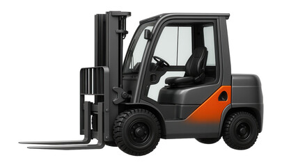 Cargo forklift with dual front forks and enclosed operator cabin