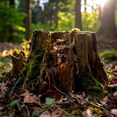 Forest stump in sunlight