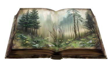 A Forest-Cloaked Book Waiting for Exploration Isolated on Transparent Background PNG