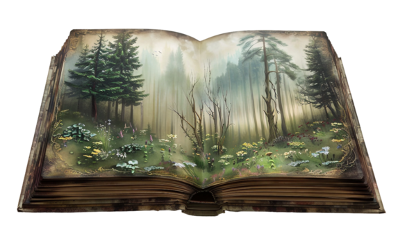 A Forest-Cloaked Book Waiting for Exploration Isolated on Transparent Background PNG