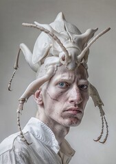 Portrait of a bizarre hybrid creature between an insect and a man.
