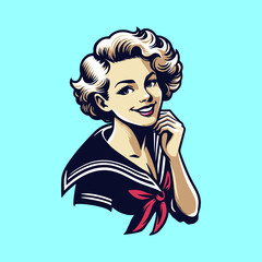 simple illustration of pinup girl navy seal sailor marine silhouette  pose	
