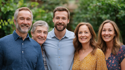 Obraz premium Multigenerational friends enjoying a backyard photo together