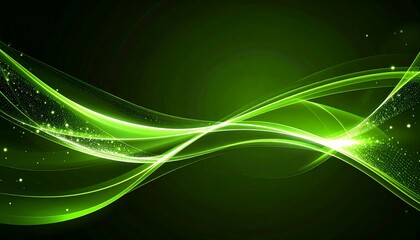 Abstract glowing green wavy lines on dark background