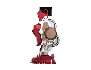 Detailed Red and Black Robotic Action Figure Leg Part for Sci-Fi Designs. High-Resolution Isolated PNG of Futuristic Mechanical Cyborg Limb. Ideal for Advanced Tech and Gaming Assets