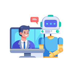 futuristic concept man talking ai chatbot computer screen artificial intelligence robot assistant online customer support vector illustration
