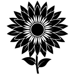 Fototapeta premium Stylized Black Sunflower Silhouette with Leaves.