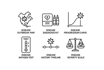 straight perfect stroke icon mono icons style isolated disease disease break map disease diagnosis kit disease progression curve disease antin test disease history time disease severity