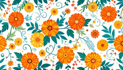Vibrant Floral Pattern with Orange and Yellow Flowers mexican pattern