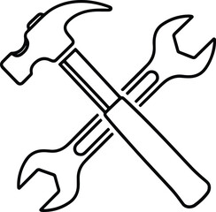 Silhouette crossed hammer and wrench repair tools vector Illustrator