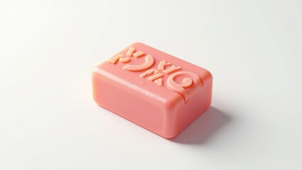 A rectangular bar of pink soap with embossed design.
