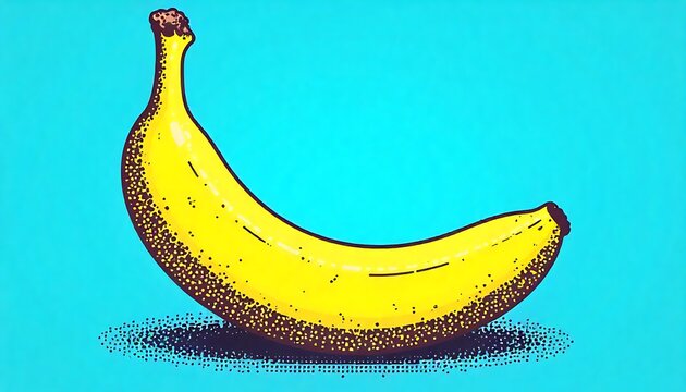 Pop Art Banana Illustration with Neon Colors on Blue Background