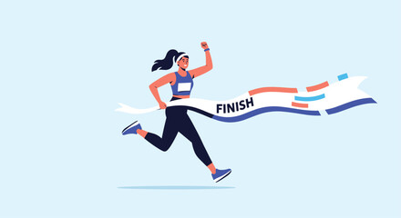 Obraz premium An athletic woman crosses the finish line with determination during a race event