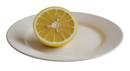 Half lemon on a plate isolated PNG with Transparent Background