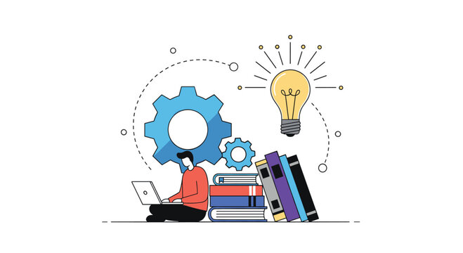 Concept illustration of a person learning new skills and developing new ideas through education and technology