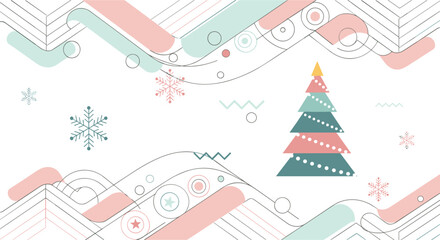Festive winter holiday season celebration with a stylized christmas tree and snowflakes background