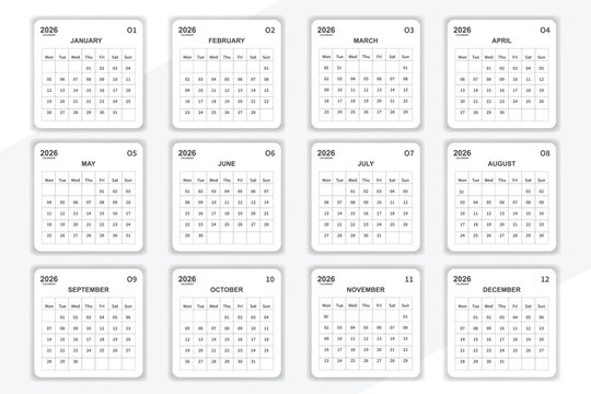Calendar 2026 one page corporate unique business design template