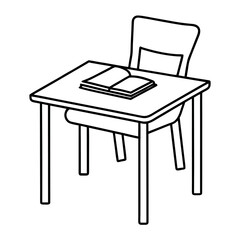 Single Student Desk with Chair Illustration Possibly Featuring a Cat