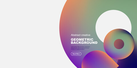 Abstract geometric design features vibrant overlapping circles, gradients. White space contrasts dark background. Text promotes further exploration.