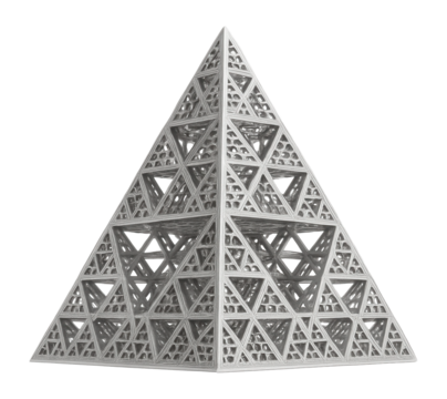 Triangular mesh with perforations, capable of forming a pyramidal structure.