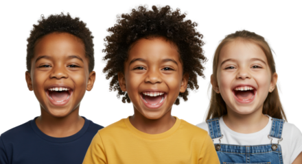 Diverse children laughing together showing happiness and joy isolated PNG with Transparent Background