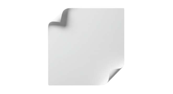 Blank paper with curled corners for message isolated PNG with Transparent Background