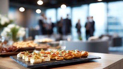Business event appetizers served in a modern office