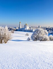 Snowy landscape with a church