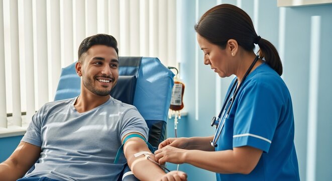 Blood Donation: Nurse and Patient
