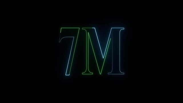 7m one million neon glowing text animation on black background, 7 Million achievement for social media videos animation