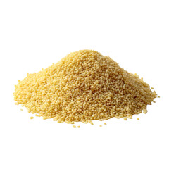 Couscous grain pile, staple food, often used in Mediterranean dishes, showcasing its fine texture and yellow hue, perfect for various recipes