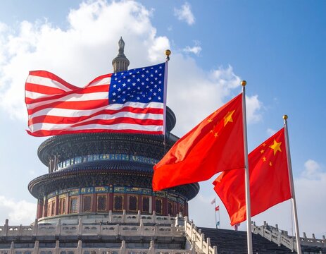 US-China Diplomacy: Flags Flying at the Temple of Heaven