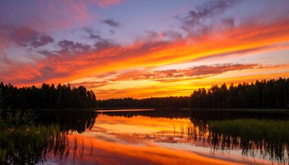 Sunset over a tranquil lake