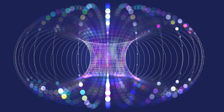 Abstract futuristic data torus from color dots in circles grid with defocus.  Big Data. Concept visualization for technology, analytics and network.
