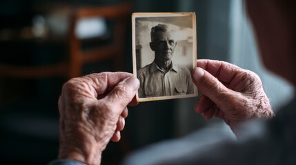 Elderly Person Holding Vintage Photograph in Soft Natural Light