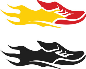 Fast Running Shoe Logo Design in Red and Black with Flames