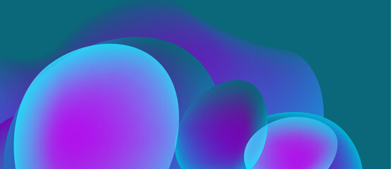 Abstract shapes, vibrant colors blend. Purple, blue hues create smooth gradients, modern design. Minimalist background offers clean aesthetic.