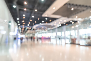 Exhibition event convention hall business blur background of tech expo, trade fair, passenger terminal or museum gallery lobby with blurry interior large corridor hallway white room empty space