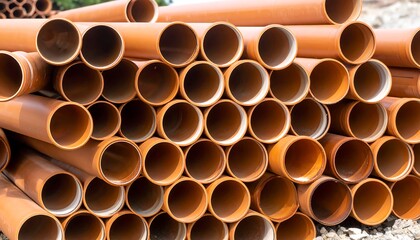 Stack of orange plastic pipes