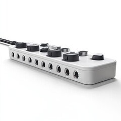 Close-up of Modern Minimalist Power Strip with Multiple Outlets and Switches