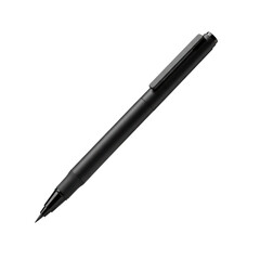 A sleek black fine-liner ink pen with a thin tip, isolated on a transparent, shadowless studio background, emphasizing precision and modern design concept.