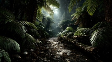 Dense fern jungle a serene nature walk