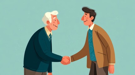 Fototapeta premium Friendly Interaction Between Older and Younger Man in Illustration