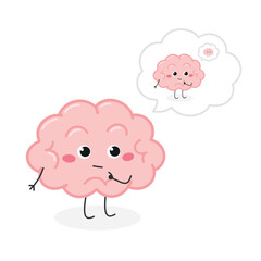 Cute cartoon brain character with recursive think bubble