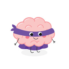 Cute funny brain superhero cartoon character 