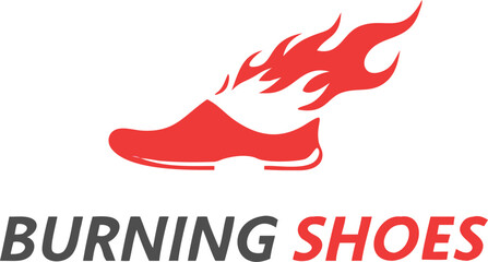 Red Shoe with Flames Logo Design for Fast Running Speed and Sport